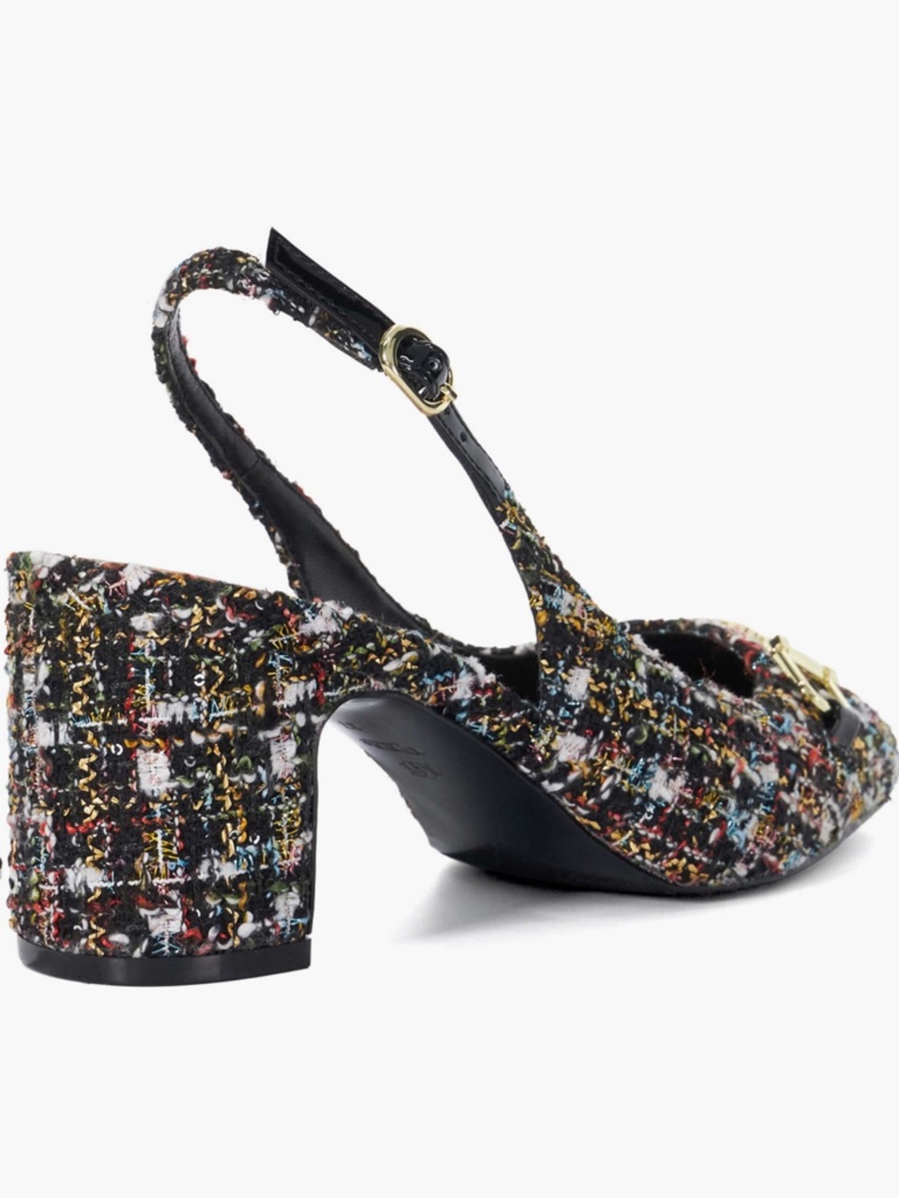 NWT DUNE Choices Chain-Embellished Tweed Slingback Heeled Courts Sz 36/6 - Picture 4 of 13